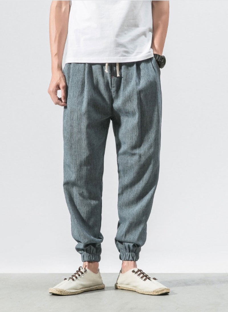 Men's Casual Cotton And Linen Harem Pants, Drawstring Elastic Waist Bloomers, Fashionable Loose Breathable Casual pants - Image 1