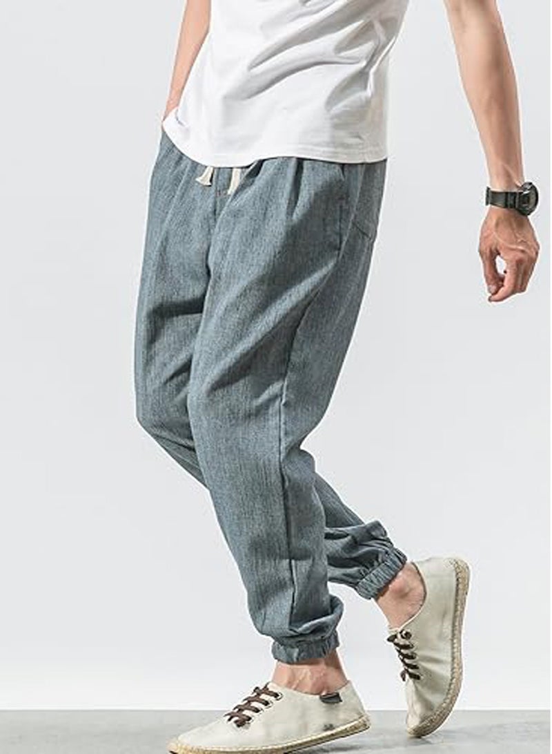 Men's Casual Cotton And Linen Harem Pants, Drawstring Elastic Waist Bloomers, Fashionable Loose Breathable Casual pants - Image 2