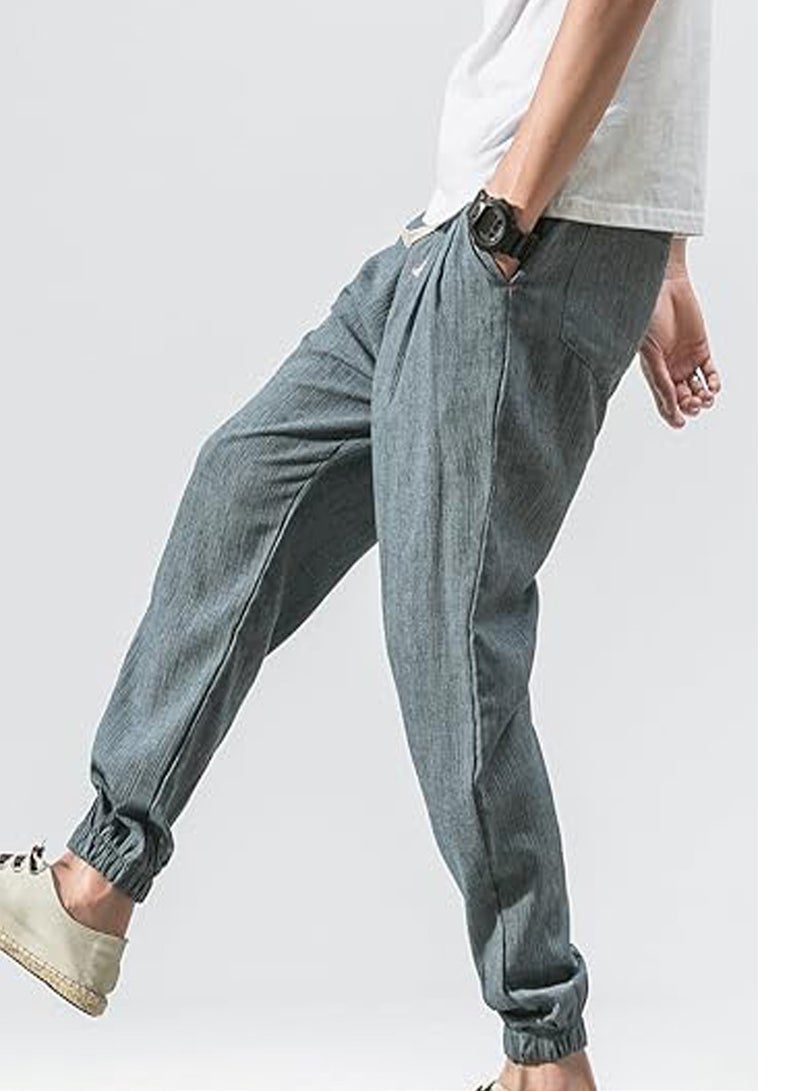 Men's Casual Cotton And Linen Harem Pants, Drawstring Elastic Waist Bloomers, Fashionable Loose Breathable Casual pants - Image 3