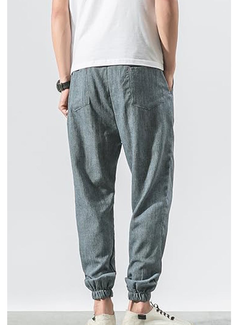 Men's Casual Cotton And Linen Harem Pants, Drawstring Elastic Waist Bloomers, Fashionable Loose Breathable Casual pants - Image 4