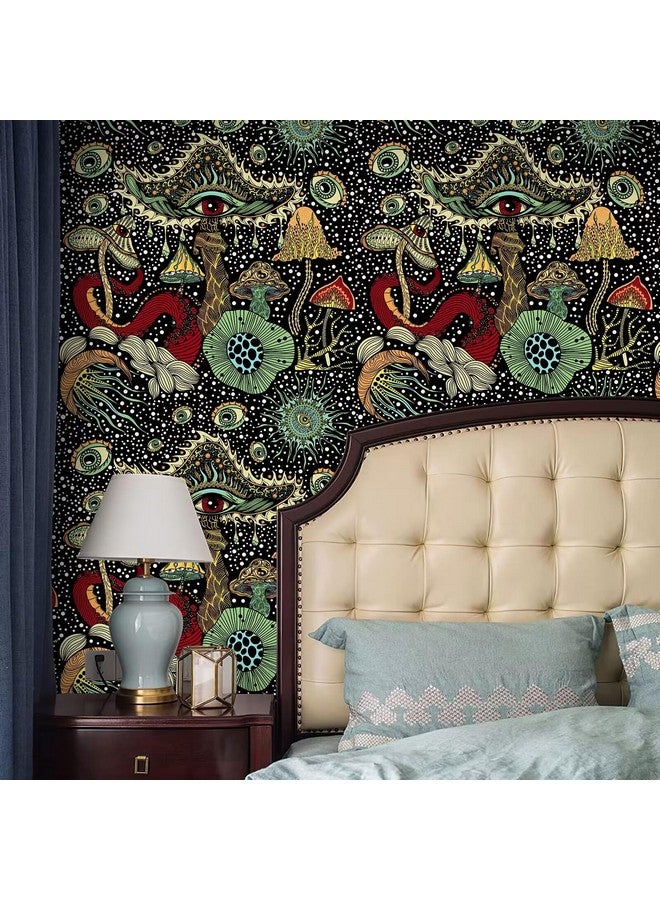 WENMER Peel And Stick Wallpaper Boho Mushroom Wallpaper Plant/Eyes/Mushroom Contact Paper Floral Wallpaper Vinyl Self Adhesive Removable Stick On Wallpaper For Bedroom Bathroom 17.7In X 9.8Ft - Image 2