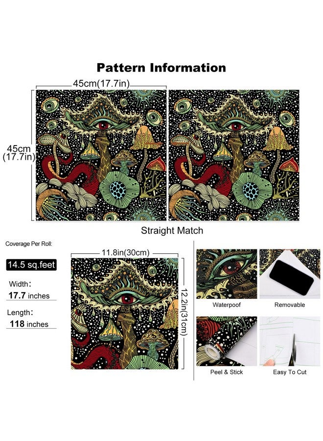 WENMER Peel And Stick Wallpaper Boho Mushroom Wallpaper Plant/Eyes/Mushroom Contact Paper Floral Wallpaper Vinyl Self Adhesive Removable Stick On Wallpaper For Bedroom Bathroom 17.7In X 9.8Ft - Image 5