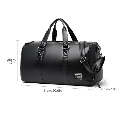 MATE ELAN Leather Duffle Travel Gym Bag for Men with Shoe Compartment, 32L PU Leather Weekender Waterproof Overnight Bag Gym Sports Carry-On Black - Image 4