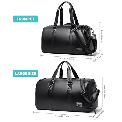 MATE ELAN Leather Duffle Travel Gym Bag for Men with Shoe Compartment, 32L PU Leather Weekender Waterproof Overnight Bag Gym Sports Carry-On Black - Image 2