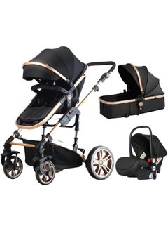 DEHKAH Luxury multi-functional stroller, includes a carrycot and a baby car seat. The design is elegant in black with touches giving it a modern and luxurious look.  - Image 2