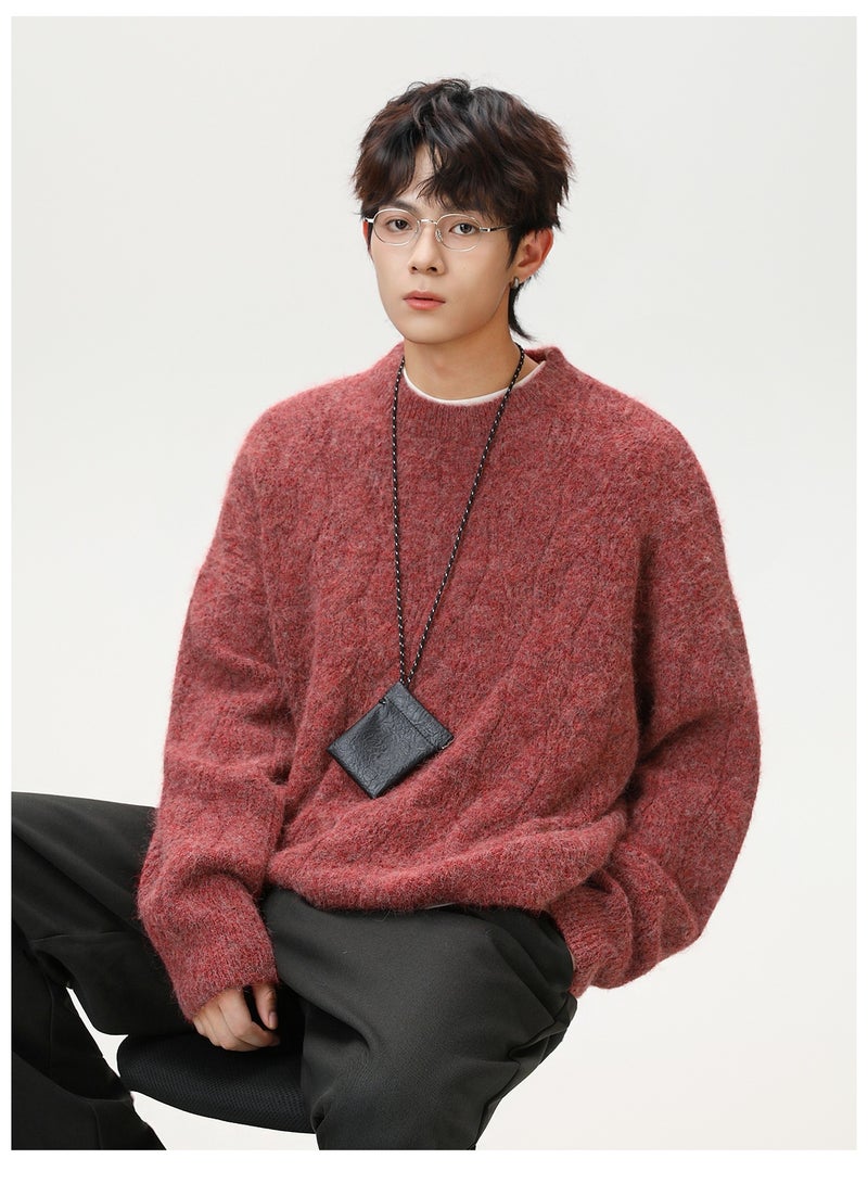 NIBEMINENT سويت شيرت رجالي من مزيج موهير بتصميم رقبة مزيفة نسيج ثقيل فخم تصميم قديم ملابس شتوية عصرية - Image 2