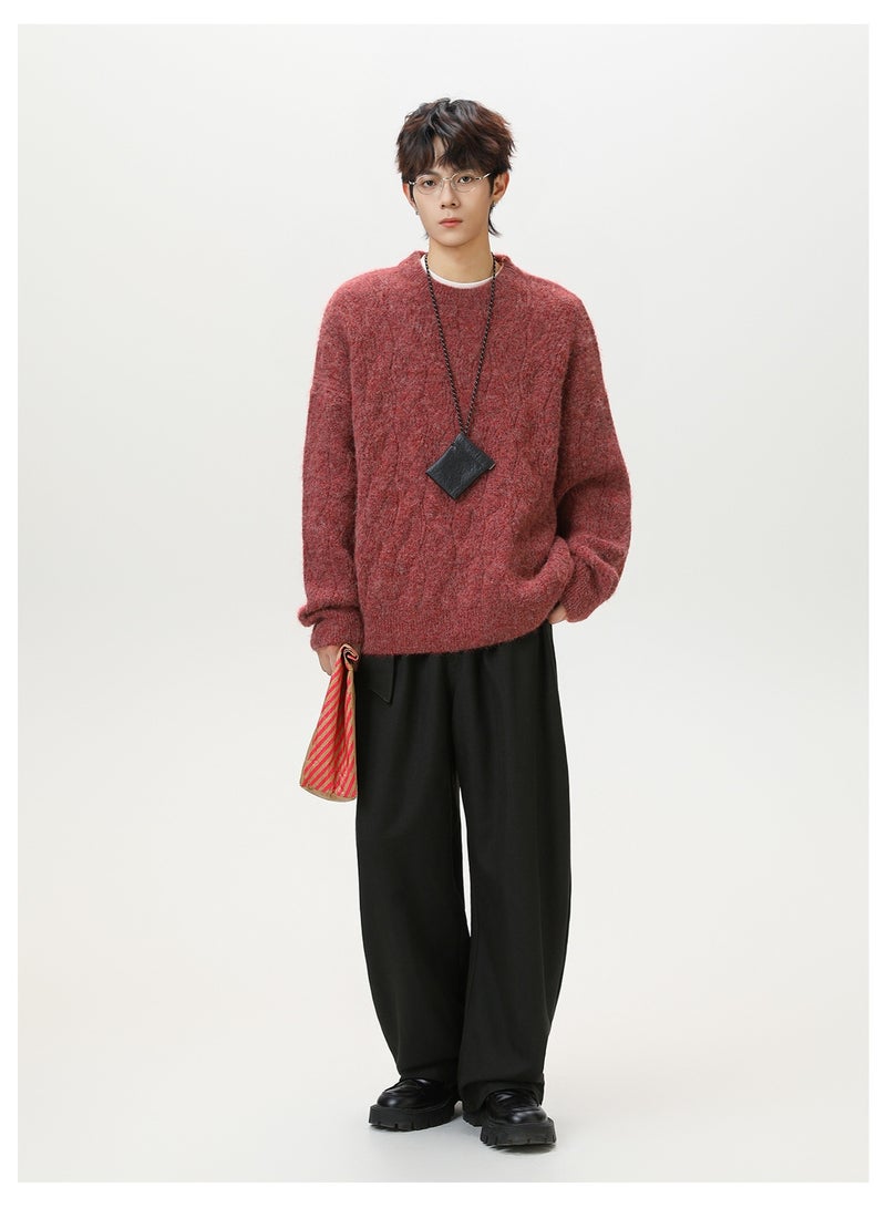 NIBEMINENT سويت شيرت رجالي من مزيج موهير بتصميم رقبة مزيفة نسيج ثقيل فخم تصميم قديم ملابس شتوية عصرية - Image 3