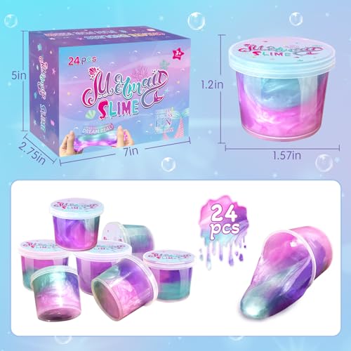 NPNE 24 Pack Mermaid Slime Party Favors for Kids Slime Cup Bulk DIY Stress Relief Putty Toy Christmas Easter Birthday Goodie Bag Stuffer Classroom Reward for Girls Boys Stretchy NonSticky - Image 5