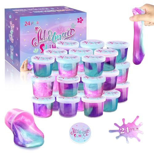 NPNE 24 Pack Mermaid Slime Party Favors for Kids Slime Cup Bulk DIY Stress Relief Putty Toy Christmas Easter Birthday Goodie Bag Stuffer Classroom Reward for Girls Boys Stretchy NonSticky - Image 1