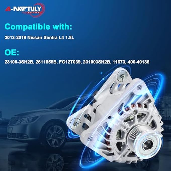 A-NAFTULY Alternator Fits for Nissan Sentra L4 1.8L 2013 2014 2015 2016 2017 2018 2019, High Output Alternator Replacement 231003SH2B, 2611855B, FG12T039, 231003SH2B, AVA0169, 40040136, 23100-3SH2B - Image 2