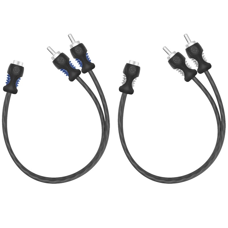RECOIL R1F2M 99.99% Oxygen Free Copper 1 Female to 2 Male RCA Y Adapter Car Audio 1ft Splitter Connectors Twisted Pair with Noise Reduction 2 Pack - Image 1