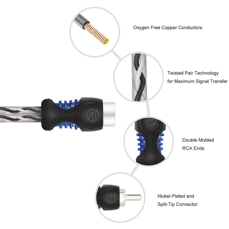 RECOIL R1F2M 99.99% Oxygen Free Copper 1 Female to 2 Male RCA Y Adapter Car Audio 1ft Splitter Connectors Twisted Pair with Noise Reduction 2 Pack - Image 2