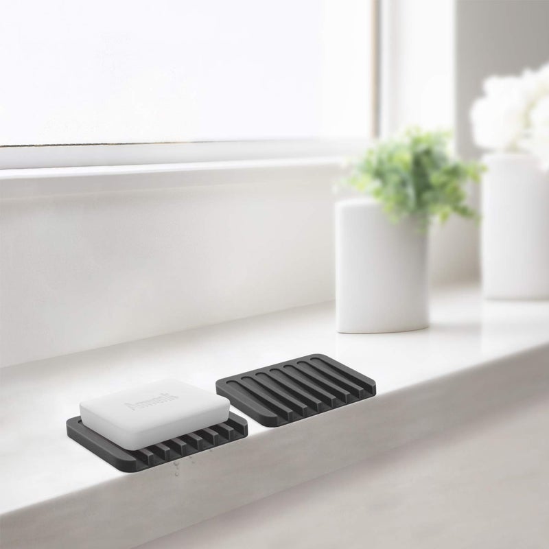 Anwenk Soap Dish for Shower Waterfall Soap Holder Soap Tray Soap Saver Drainer Flexible Silicone for Shower/Bathroom/Kitchen/Counter Top,Keep Soap Bars Dry Clean,Easy Cleaning-Black 1Pack - Image 4