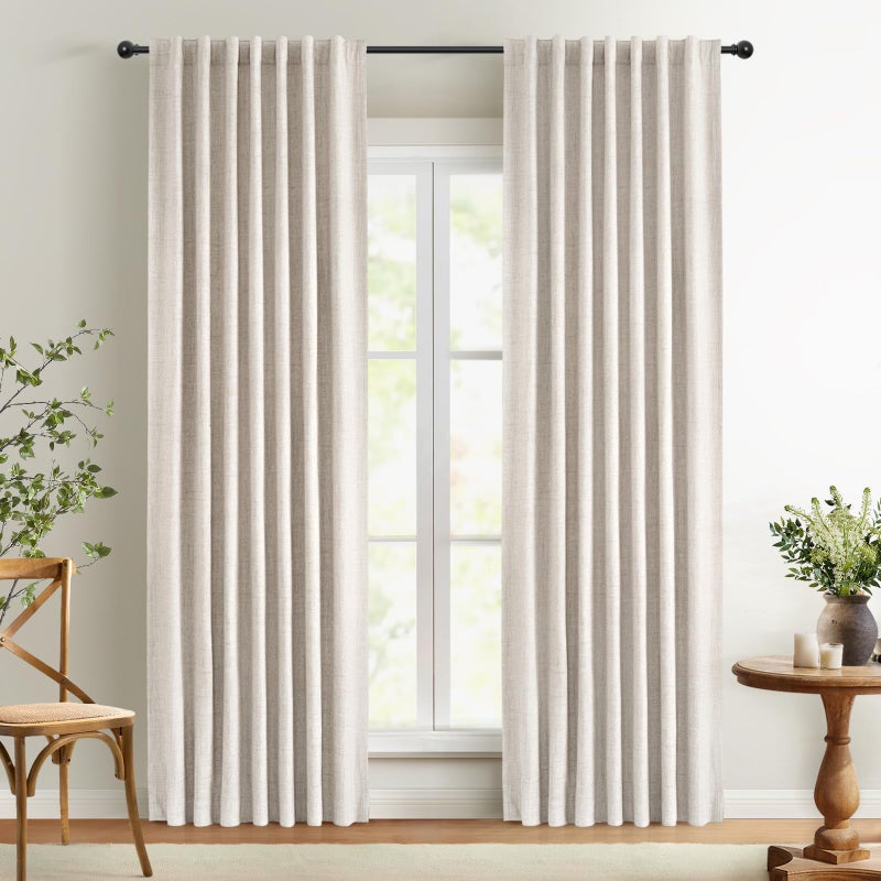 INOVADAY 100 Blackout Curtains 84 Inches Length 2 Panels Set Back TabRod Pocket Linen Black Out Curtains for Bedroom Thermal Insulated Window Drapes  Cream W50 X L84