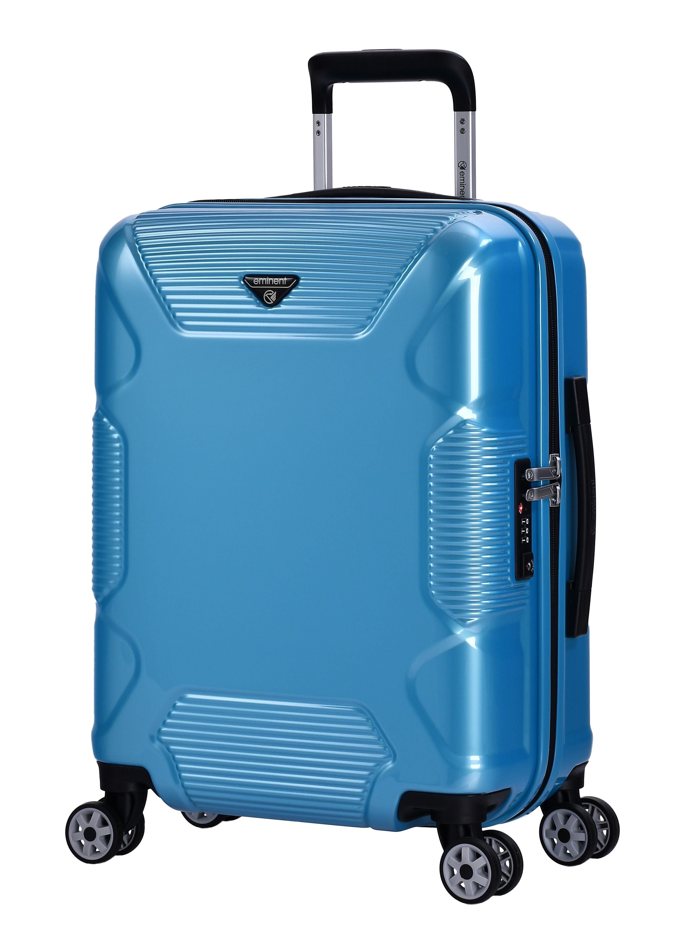 Hard Case Travel Bag Cabin Luggage Trolley Polycarbonate Lightweight Suitcase 4 Quiet Double Spinner Wheels With Tsa Lock KJ84 Bright Blue 