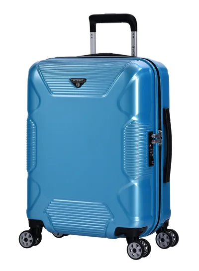إيمينينت Hard Case Travel Bag Cabin Luggage Trolley Polycarbonate Lightweight Suitcase 4 Quiet Double Spinner Wheels With Tsa Lock KJ84 Bright Blue