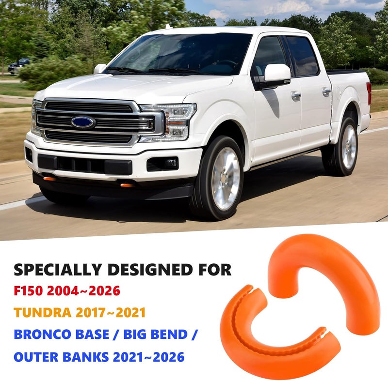 TECHPICCO Tow Hook Covers for Ford F150 2004-2025 Bronco Base/Big Bend/Outer Banks 2021-2025 Compatible with Toyota Tundra Accessories 2017-2021|(Bright Orange). - Image 2
