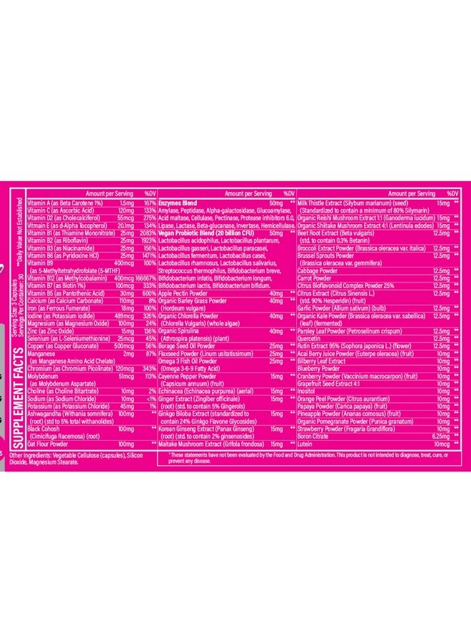 Whole Food Multivitamin For Women With B12 Methyl Folate Womens Multi Vitamin Minerals Probiotics And Omegas. Vegan Vitamins For Women. Non Gmo Daily Supplement Plus 90 Capsules