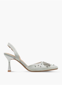 Celeste Women's Embellished Pointed Toe Slingback Shoes with Kitten Heels  - Image 3