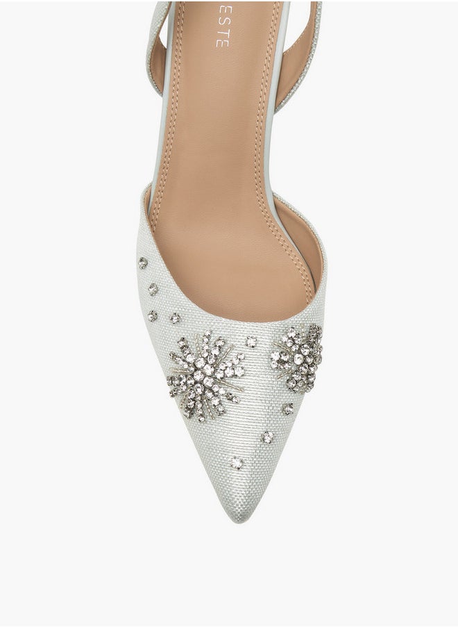 Celeste - Women's Embellished Pointed Toe Slingback Shoes with Kitten Heels - Image 1