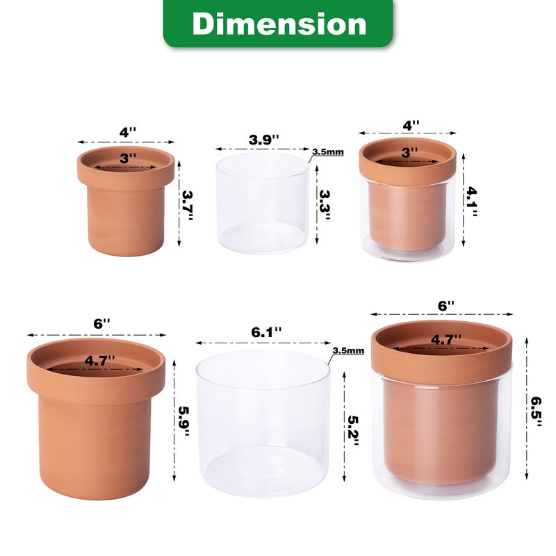Phoenix Vine 4 Inch 6 Inch Self Watering Planter Pots, Terracotta Clay Pots with Glass Reservoir for Indoor Plants, Herbs, Flowers, 52-A-G-46 - Image 3