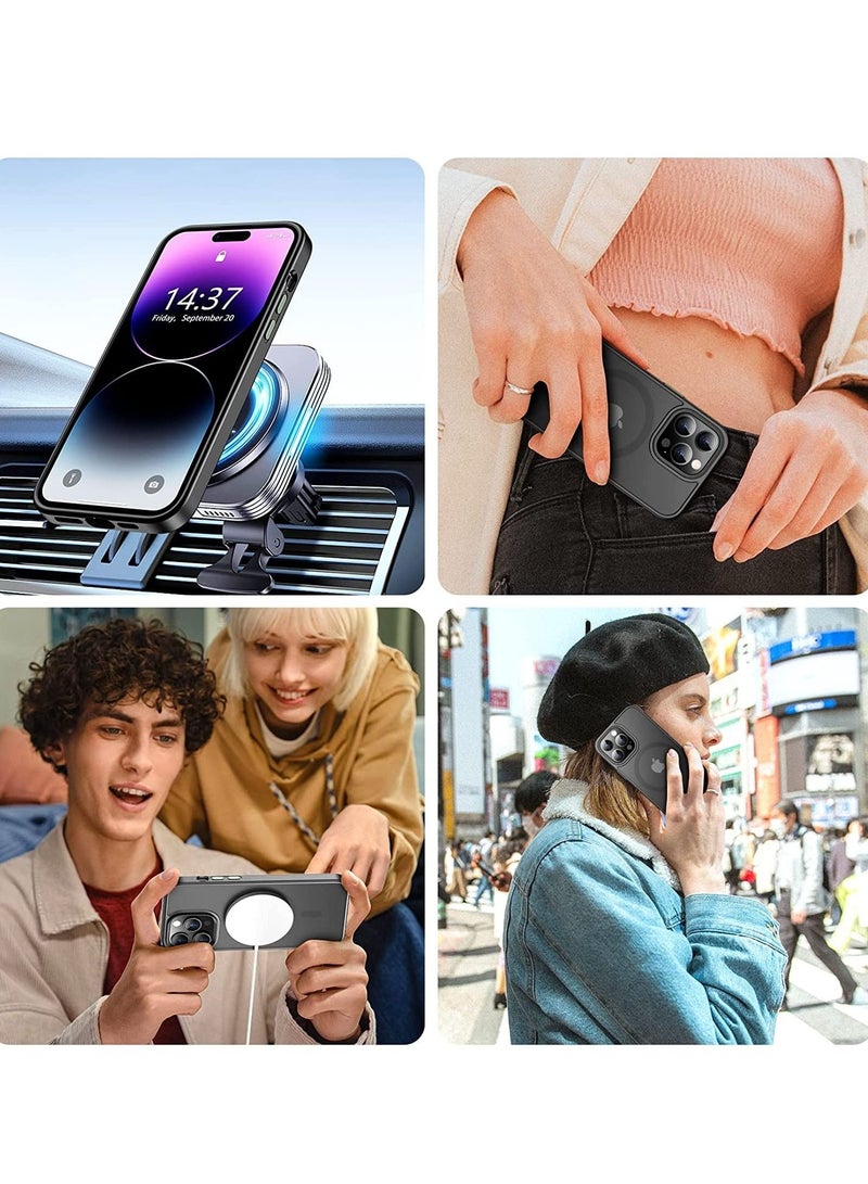 ELTRAZONE Magnetic Designed for iPhone 14 Pro Max Case, Translucent with Aluminum Alloy Button,3 Pack [Tempered Glass Screen Protector+Camera Lens Protector]Anti-Scratch for iPhone 14 Pro Max 6.7’’,Black - Image 2