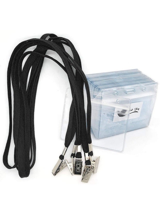 Bird Fiy Name Tags 50 Pcs Waterproof Clear Plastic Horizontal Name Tag Badge Id Card And 50 Pcs Black Lanyard  - Image 1