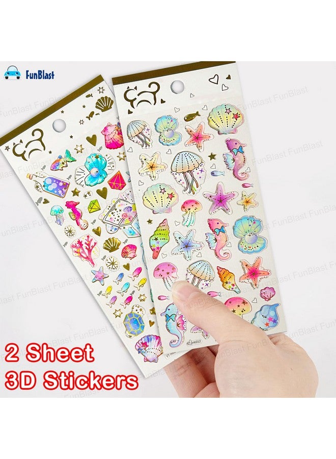 فنبلاست مجموعة ملصقات FunBlast Sea World Kawaii - ورقتان، أكثر من 80 ملصقًا للأطفال، ملصقات ثلاثية الأبعاد للبنات، ملصقات جمالية، ملصقات لطيفة، ملصقات حرفية، ملصقات ذاتية اللصق (متعددة الألوان) - Image 4
