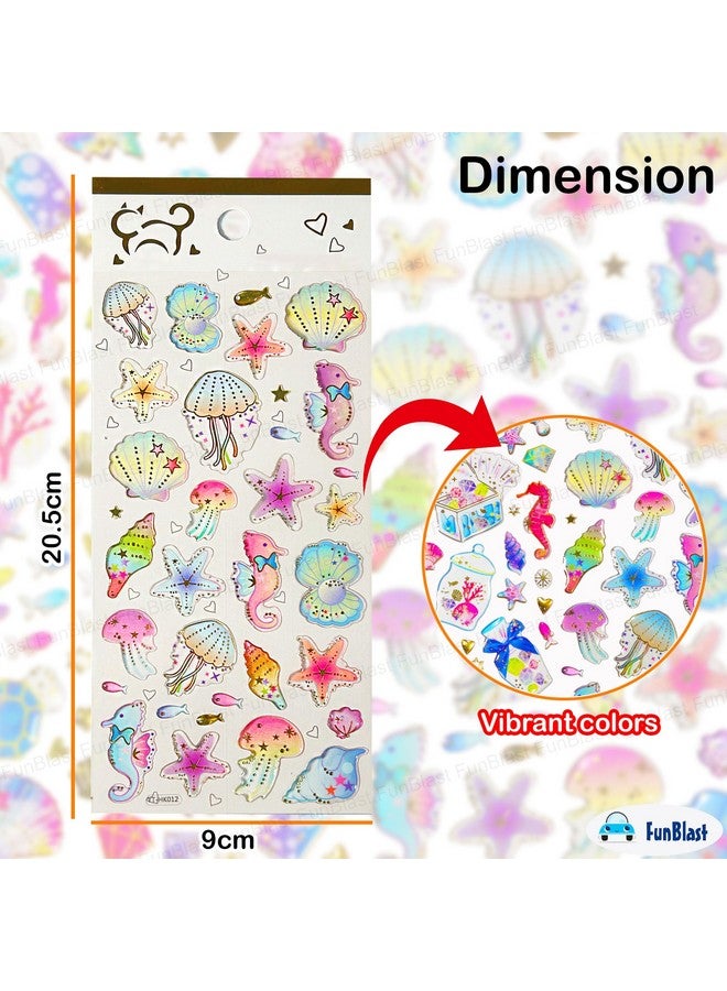 فنبلاست مجموعة ملصقات FunBlast Sea World Kawaii - ورقتان، أكثر من 80 ملصقًا للأطفال، ملصقات ثلاثية الأبعاد للبنات، ملصقات جمالية، ملصقات لطيفة، ملصقات حرفية، ملصقات ذاتية اللصق (متعددة الألوان) - Image 2