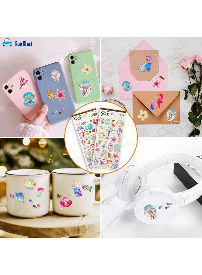 فنبلاست مجموعة ملصقات FunBlast Sea World Kawaii - ورقتان، أكثر من 80 ملصقًا للأطفال، ملصقات ثلاثية الأبعاد للبنات، ملصقات جمالية، ملصقات لطيفة، ملصقات حرفية، ملصقات ذاتية اللصق (متعددة الألوان) - Image 5