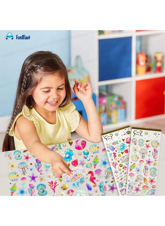 فنبلاست مجموعة ملصقات FunBlast Sea World Kawaii - ورقتان، أكثر من 80 ملصقًا للأطفال، ملصقات ثلاثية الأبعاد للبنات، ملصقات جمالية، ملصقات لطيفة، ملصقات حرفية، ملصقات ذاتية اللصق (متعددة الألوان) - Image 3