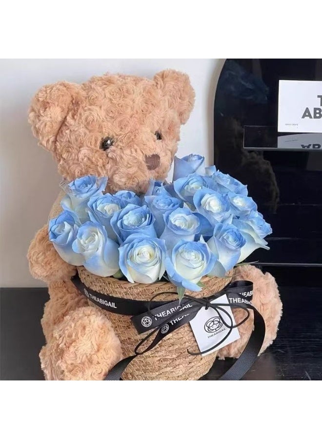 SKT Shiketro 30cm Teddy Bear  + Medium Hug Bucket (with Ribbon) DIY Handmade Birthday and Holiday Woven Flower Basket - Image 2