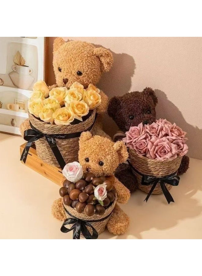 SKT Shiketro 30cm Teddy Bear  + Medium Hug Bucket (with Ribbon) DIY Handmade Birthday and Holiday Woven Flower Basket - Image 3