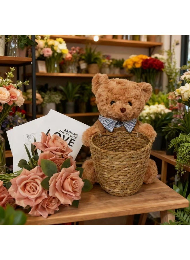 SKT Shiketro 30cm Teddy Bear  + Medium Hug Bucket (with Ribbon) DIY Handmade Birthday and Holiday Woven Flower Basket - Image 1