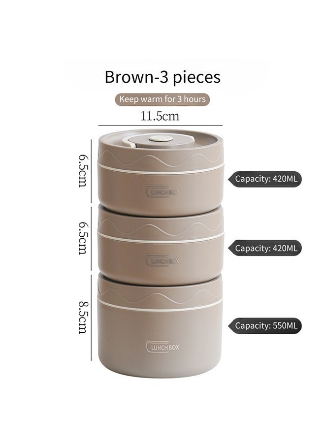 HOMESTAR Microwaveable Thermal Lunch Box, Portable Insulated Containers With Bag, Leakproof Stackable Stainless Steel Food Container For Adults, Kids, Set of 3 Tier Bento Boxes (Brown) - Image 2