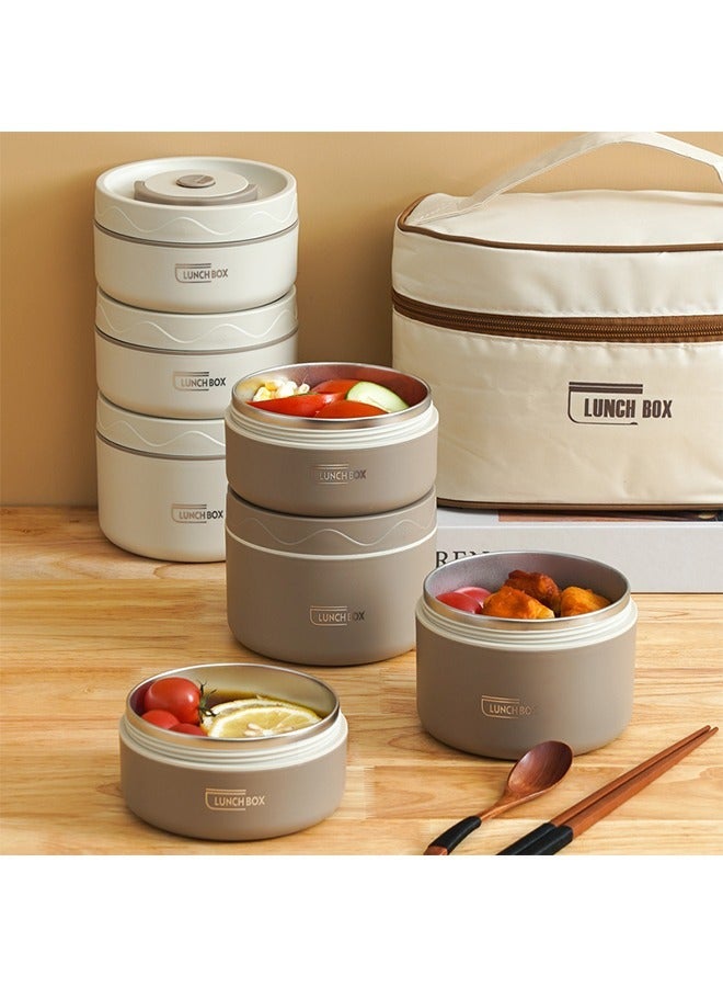 HOMESTAR Microwaveable Thermal Lunch Box, Portable Insulated Containers With Bag, Leakproof Stackable Stainless Steel Food Container For Adults, Kids, Set of 3 Tier Bento Boxes (Brown) - Image 3