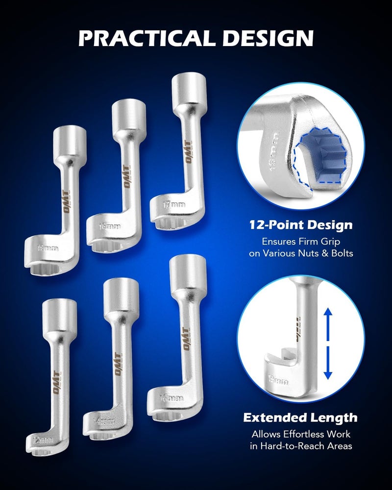 Orion Motor Tech 6-Piece Diesel Injector Line Socket Wrench Set (12-19mm) - Image 5