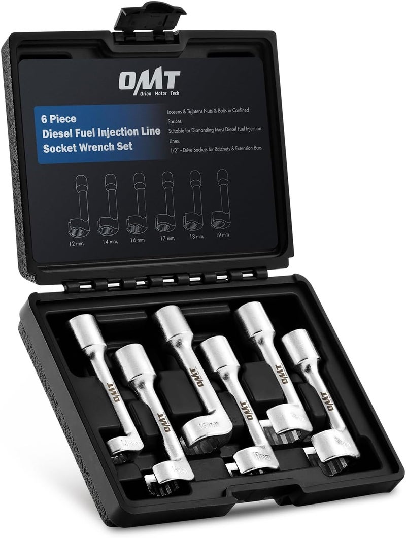 Orion Motor Tech 6-Piece Diesel Injector Line Socket Wrench Set (12-19mm) - Image 1