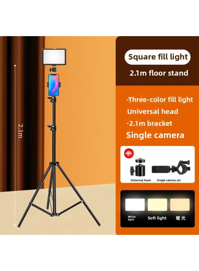 Light Supplement Studio Live Broadcast Dedicated Small Desktop Lighting Room Photo Layout Soft Light Professional Led Square Lamp-Specifications:+ 2.1m Floor Stand + Single Camera Slot - 【three-colo - Image 1
