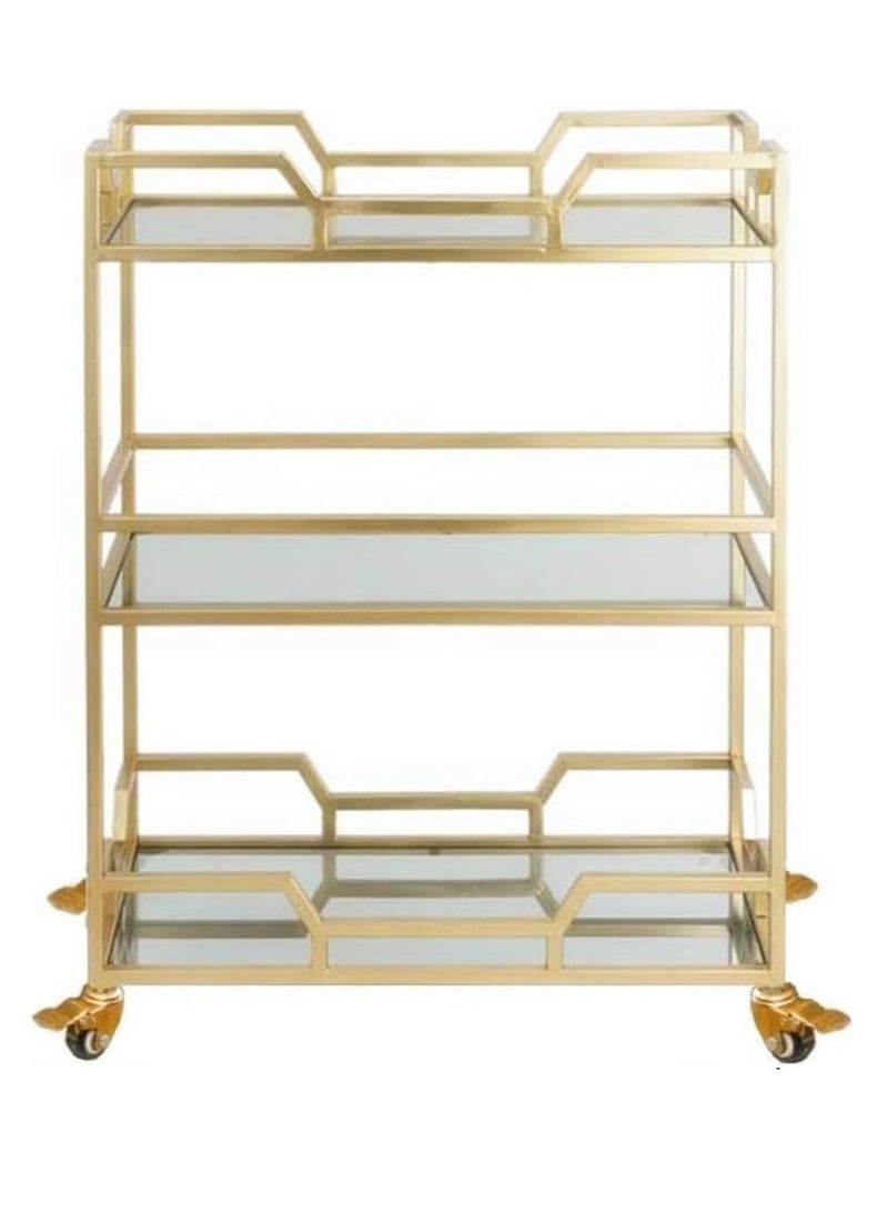 LINGWEI Modern Metal and Glass Serving Trolley Stylish Kitchen Cart with Elegant Design Rolling Kitchen Storage Rack and Utility Cart Pre Assembled Metal Serving Cart - Image 1