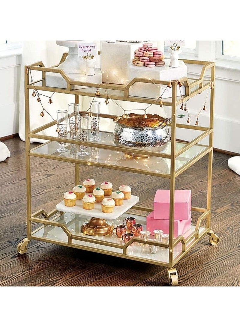 LINGWEI Modern Metal and Glass Serving Trolley Stylish Kitchen Cart with Elegant Design Rolling Kitchen Storage Rack and Utility Cart Pre Assembled Metal Serving Cart - Image 2
