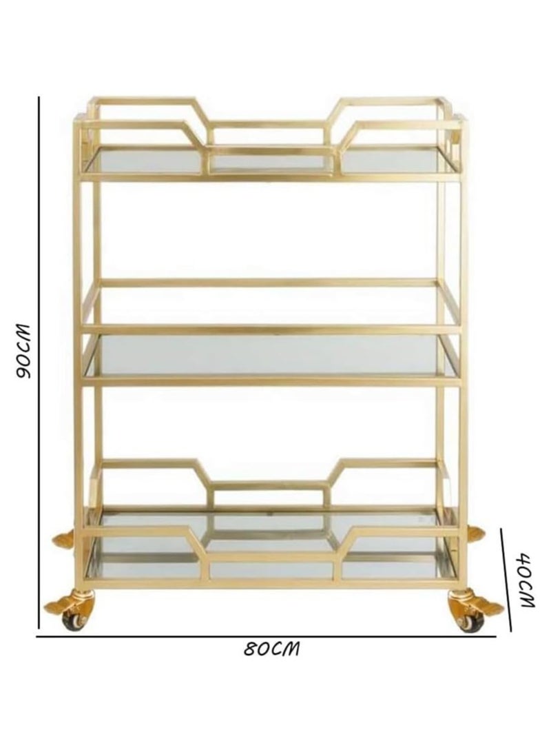 LINGWEI Modern Metal and Glass Serving Trolley Stylish Kitchen Cart with Elegant Design Rolling Kitchen Storage Rack and Utility Cart Pre Assembled Metal Serving Cart - Image 3