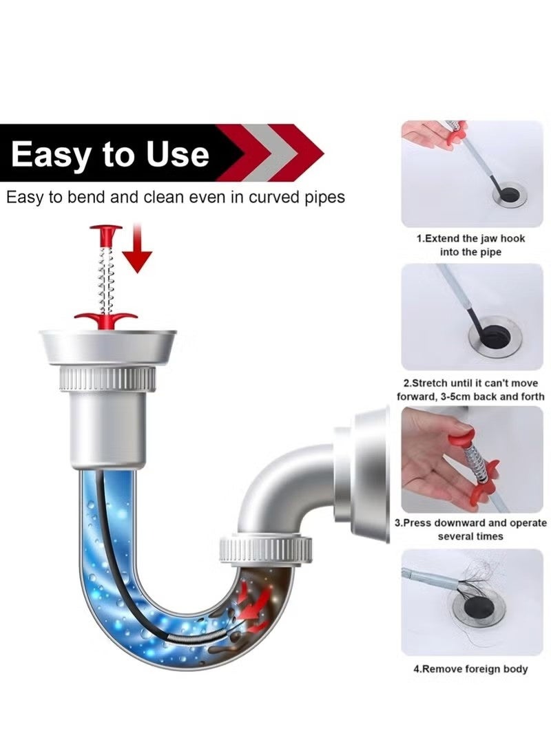 مجموعة أدوات تنظيف بالوعة مكونة من 7 قطع: أداة إزالة انسداد البالوعة بطول 35.5 بوصة، أداة تسليك البالوعة بطول 25 بوصة لإزالة الشعر، أداة تنظيف البالوعة مع مصيدة للشعر، مناسبة للمرحاض، حوض المطبخ، حوض الاستحمام، المجاري. - Image 4