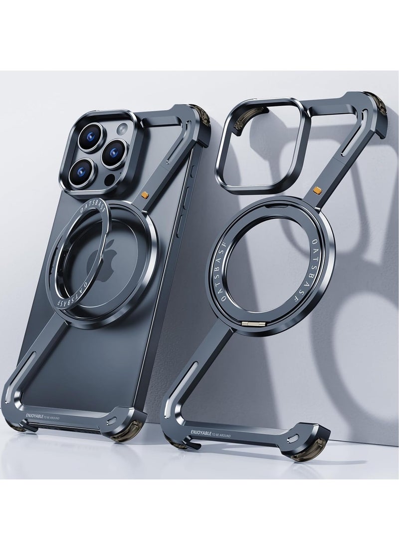 FOCUS New Metal Magsafe Stand case cover for iPhone 16 Pro Max Metal Armor Removable Z Type Rimless Metal Case  - Image 1