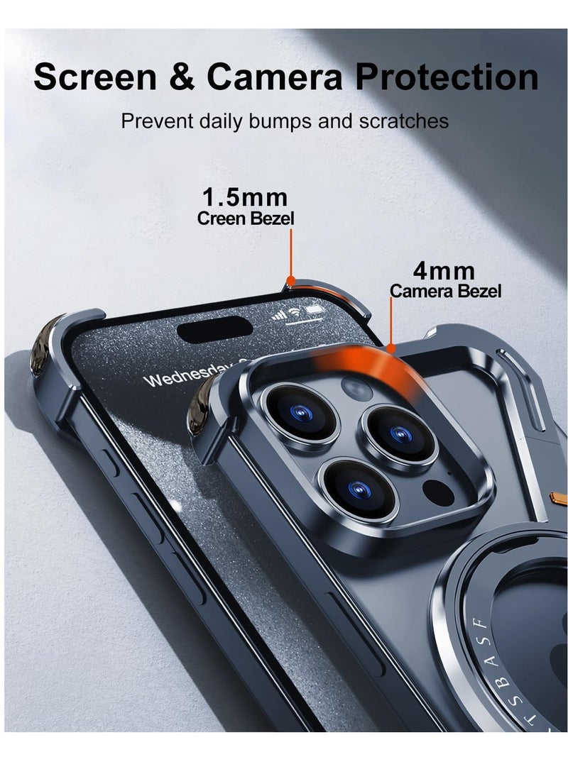 FOCUS New Metal Magsafe Stand case cover for iPhone 16 Pro Max Metal Armor Removable Z Type Rimless Metal Case  - Image 3