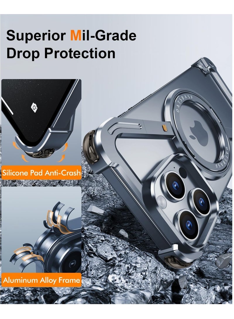 FOCUS New Metal Magsafe Stand case cover for iPhone 16 Pro Max Metal Armor Removable Z Type Rimless Metal Case  - Image 4