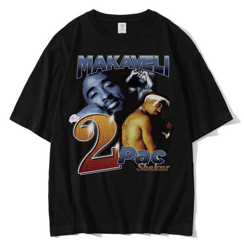 European and American style flat shoulder sleeve cotton printed T-shirt 2pac West Coast men's and women's short sleeve all eyez on me - Image 4