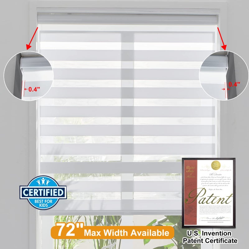Persilux Cordless Zebra Blinds for Windows Free-Stop Roller Windows Shades (34" W X 72" H, White) Dual Layer Light Control for Day and Night, Light Filtering Sheer Shades for Home, Easy to Install - Image 4