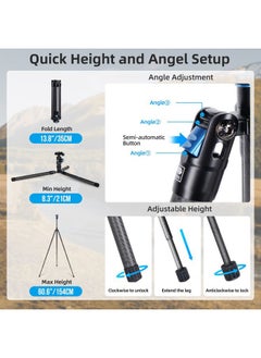 sirui SIRUI Carbon Fiber Travel Tripod with E-10 360° Ball Head, 59.8” Compact Camera Tripod AT-125, Quick Release Reverse Folding Legs, Reversible Center Column, Max Load 17lbs - Traveler X-II  - Image 2