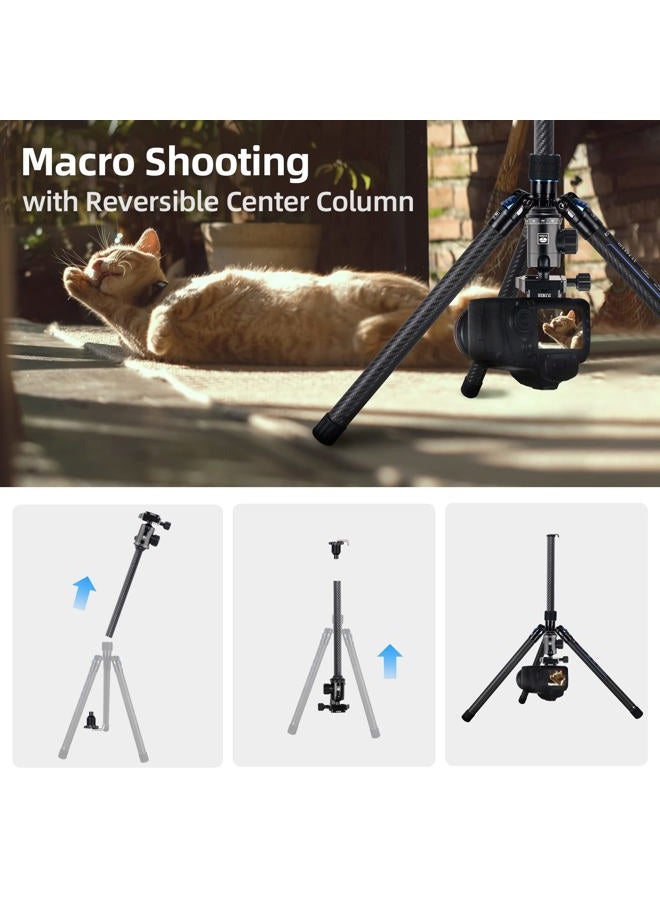 sirui SIRUI Carbon Fiber Travel Tripod with E-10 360° Ball Head, 59.8” Compact Camera Tripod AT-125, Quick Release Reverse Folding Legs, Reversible Center Column, Max Load 17lbs - Traveler X-II - Image 5